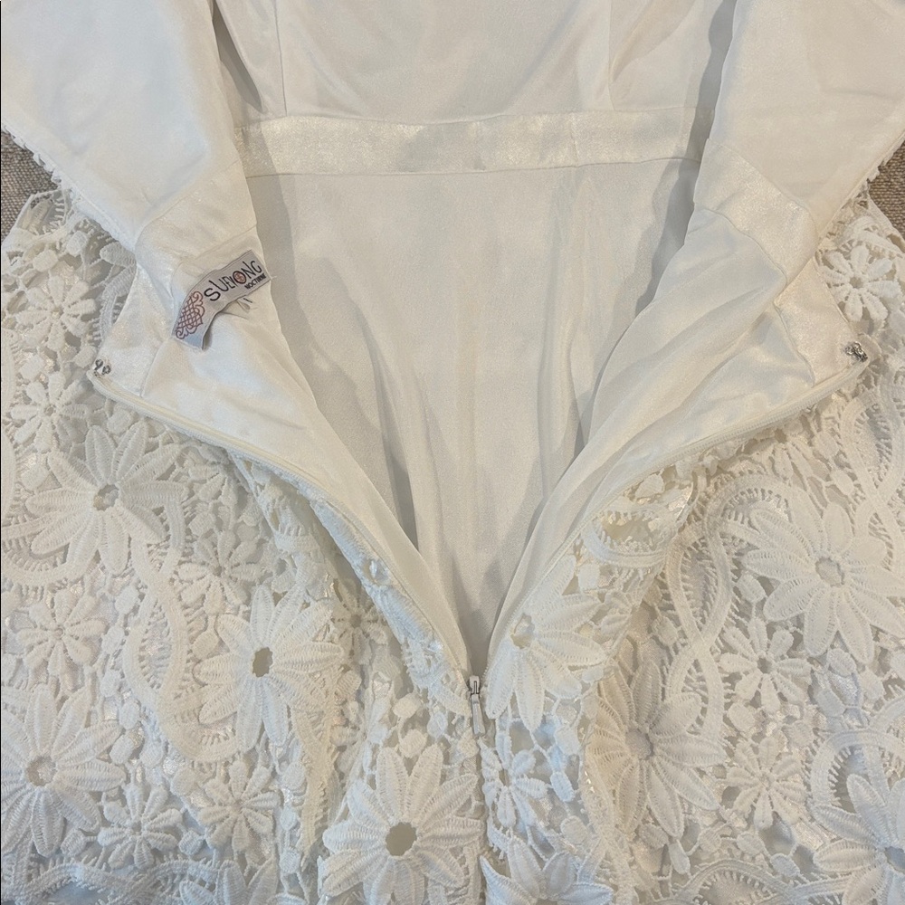 VTG Sue Wong Nocturne White Floral Lace Midi A-Line Dress Size 8 NEW - Picture 6 of 13